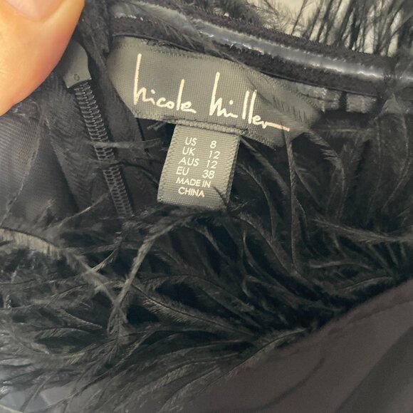 Nicole Miller Black Ostrich Feather Festive Jumpsuit NWT - Picture 4 of 7